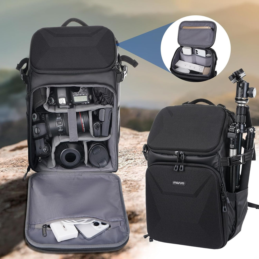 MOSISO Kamerarucksack,DSLR Kameratasche mit Wasserdichter Regenhülle,Honeycomb Hartschalenkoffer Fot