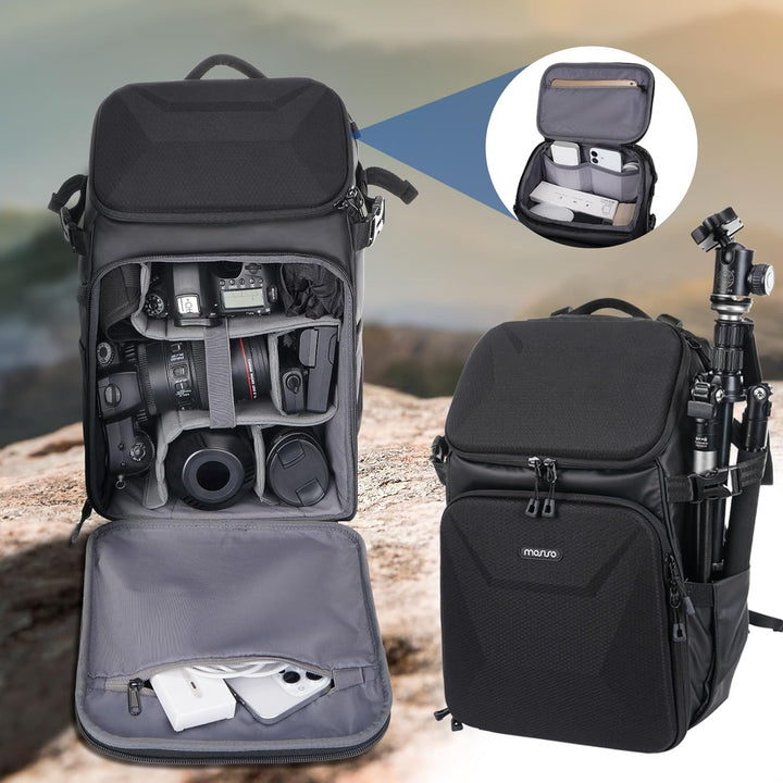 MOSISO Kamerarucksack,DSLR Kameratasche mit Wasserdichter Regenhülle,Honeycomb Hartschalenkoffer Fot