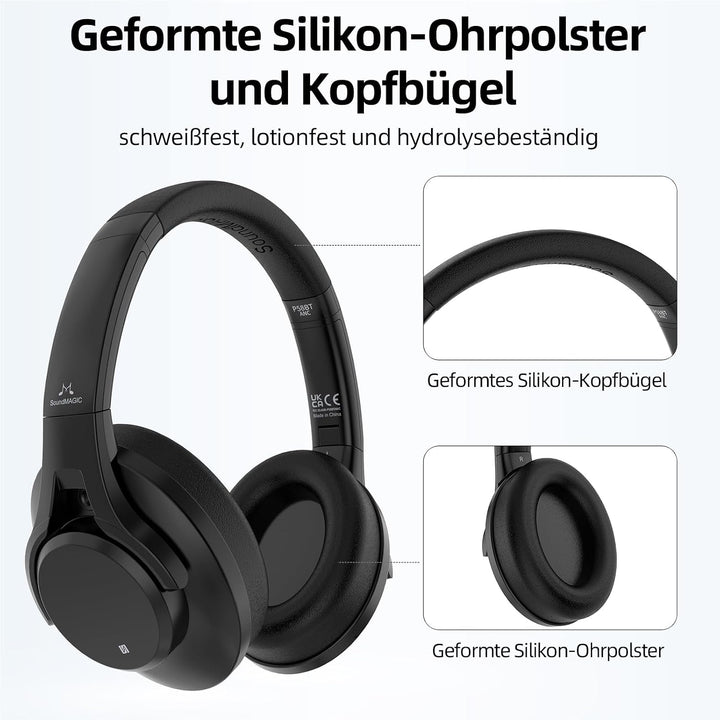SoundMAGIC P58BT ANC Over Ear Hybrid Active Noise Cancelling Bluetooth Kopfhörer mit CVC Rauschunter