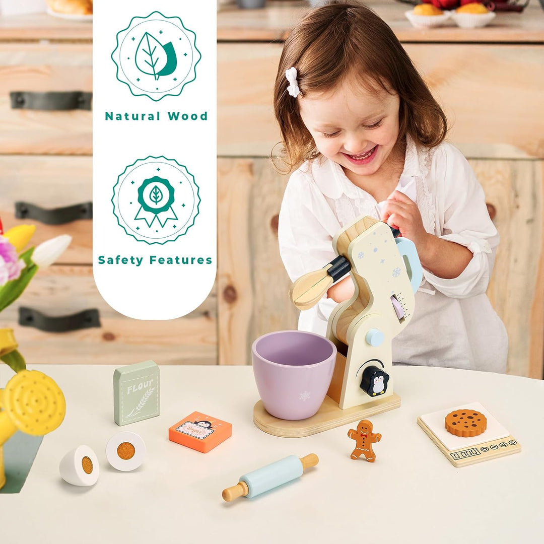 PairPear Holz Mixer Set Kinder Holzspielzeug Lebensmittel Backspielzeug mit Zubehör Zubehör für Kind