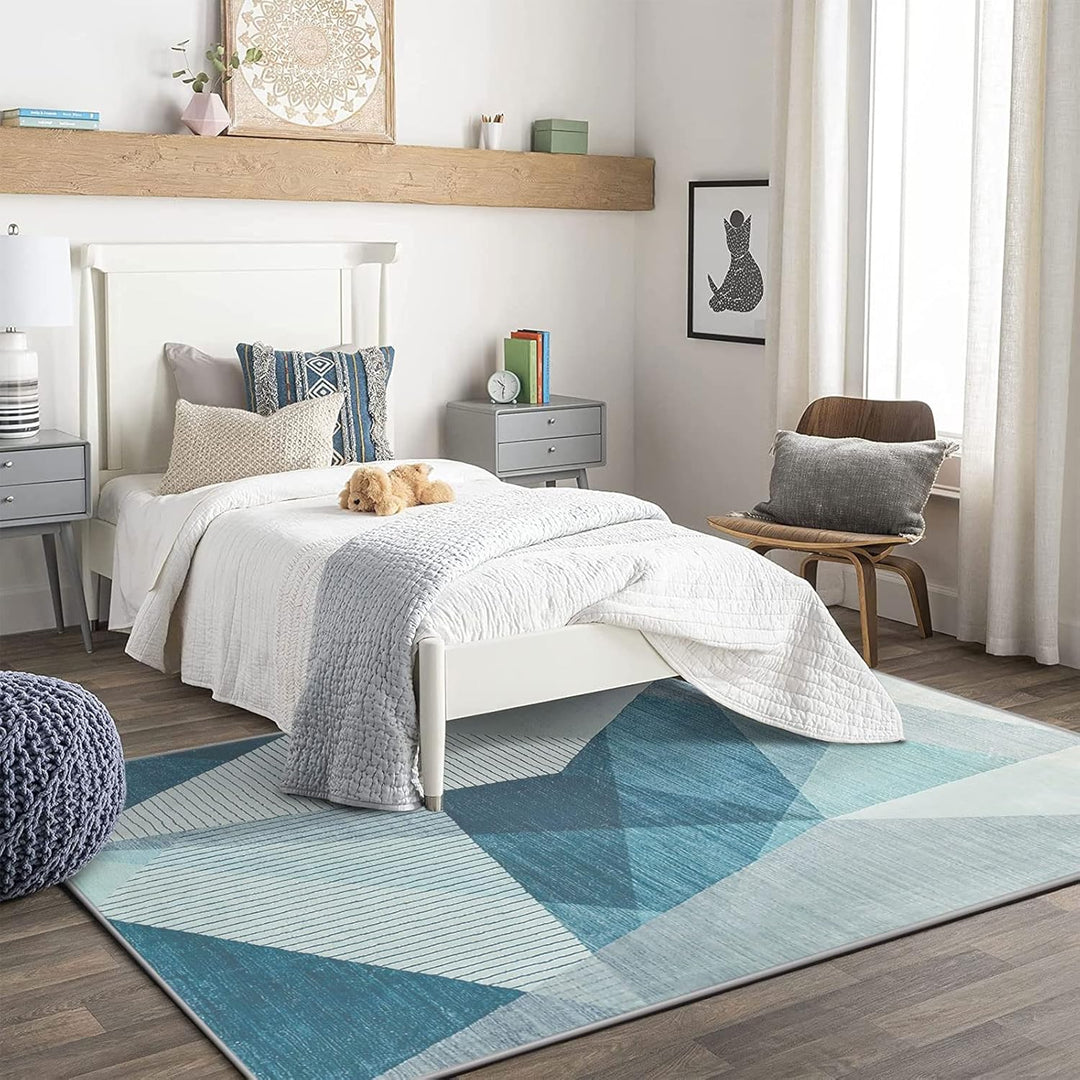 ASIinnsy Kurzflor Teppich Wohnzimmer Teppich Geometrisches Muster Abstrakt Moderne Teppiche Blau Gra