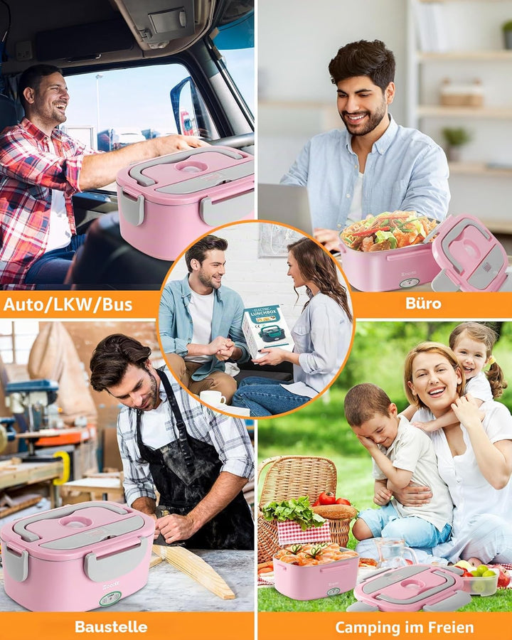 Eocolz Elektrische Lunchbox mit Speisenwärmer 80-100W, tragbarer 1,5L-Behälter mit zwei Behältern fü