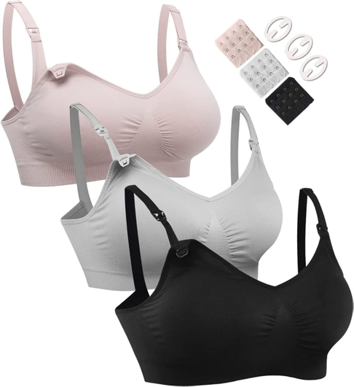 HOFISH Schwangerschafts-BHs, Bralette, Grösse S-XXL, mit extra BH-Verlängerungen und Clips, 3 Stück,