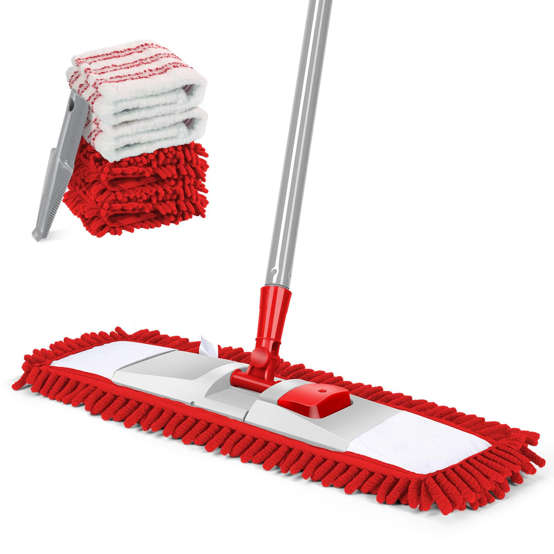 Masthome Wischmopp,Bodenwischer Set mit 4 Wischpads,Chenille Wischmopp mit 128cm Griff,Mikrofaser Wi