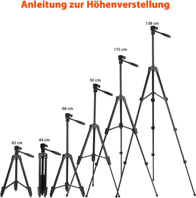 GEEKOTO Handy Stativ Ausziehbar, 54" Stativ für Smartphone mit 360-Grad-Panorama-Drehplattform und 1