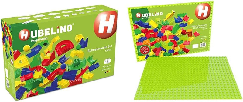 Hubelino 420381 - Kugelbahn - Bahnelemente Set - ab 4 Jahren (100% kompatibel mit Duplo) - 128 Teile