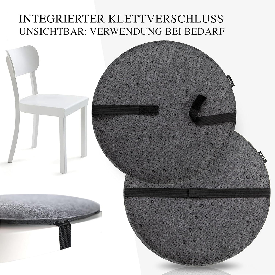Ampara - 4er Set - Edle Stuhlkissen rund 40cm - rutschfest & gemütlich, Sitzkissen rund aus Filz, gr