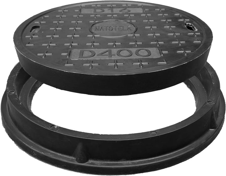 400 mm GFK-Schachtabdeckung mit Rahmen Rund - DN 350 (Lichte Weite 350 mm) – B125 PKW-befahrbar – Re