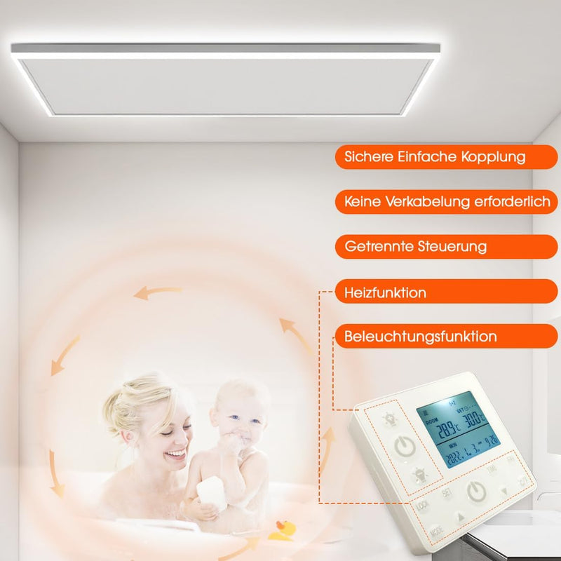 Infrarotheizung mit Thermostat 350W Deckenheizung mit LED Licht Beleuchtung Kaltweiss/Warmweiss Eins