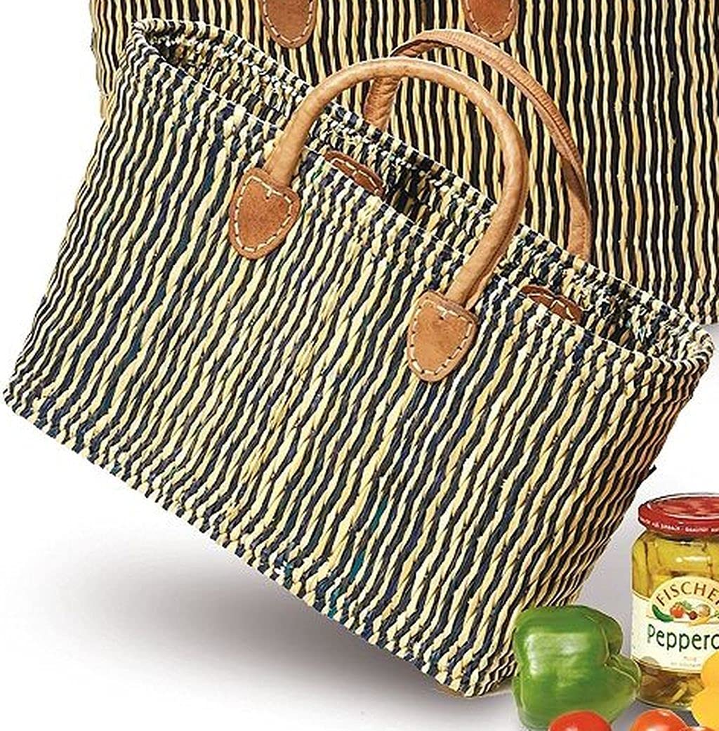 LaFiore24 Einkaufskorb Damen Shopper Handtasche Henkeltasche Klein Natur Blau Lila Multi, Klein