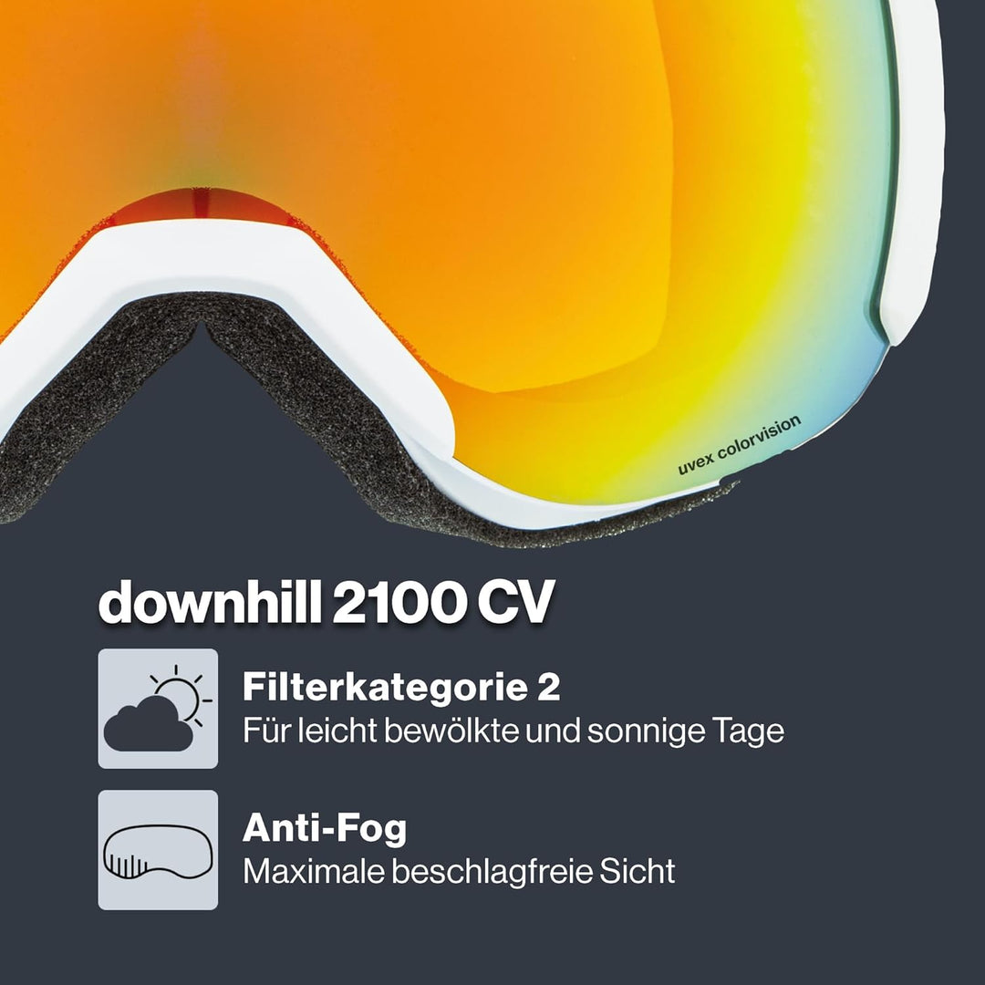 uvex Unisex Downhill 2100 Cv Skibrille (1er Pack) Einheitsgrösse white mat/orange-green, Einheitsgrö