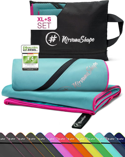 NirvanaShape Mikrofaser Handtuch 2er Set mit Tasche - Microfaser Handtücher als leichtes, kompaktes