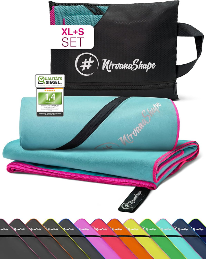 NirvanaShape Mikrofaser Handtuch 2er Set mit Tasche - Microfaser Handtücher als leichtes, kompaktes