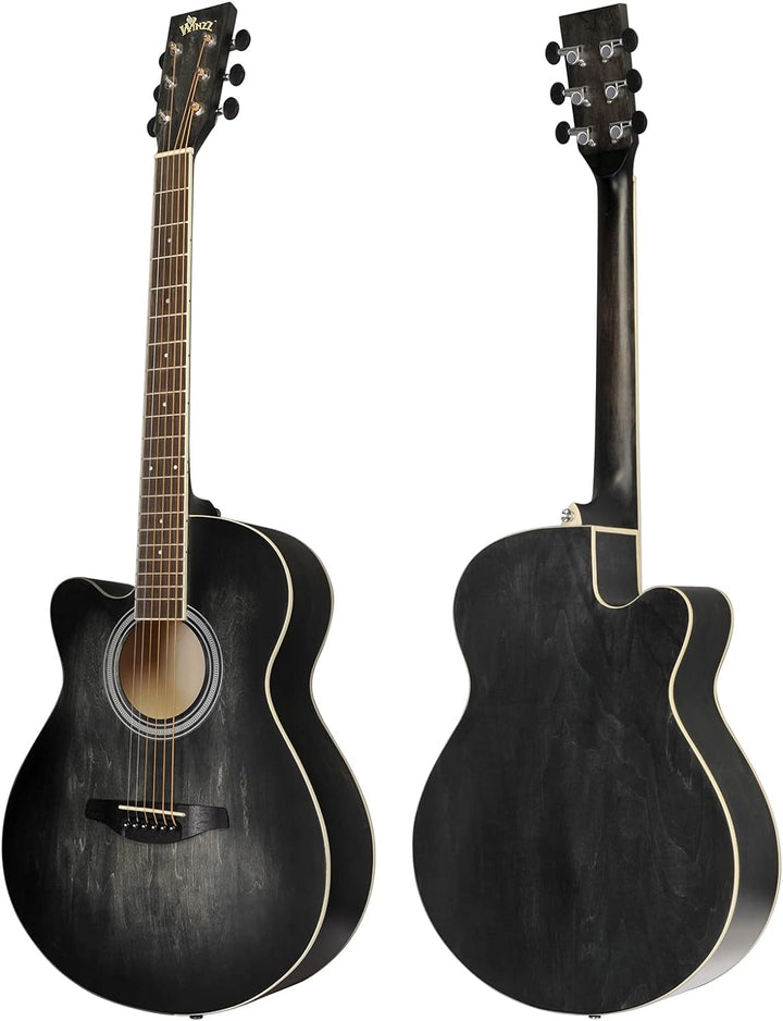 Winzz Linkshänder Gitarre Akustik, Westerngitarre für Erwachsene Kinder, Schwarz Gitarre Anfänger Se