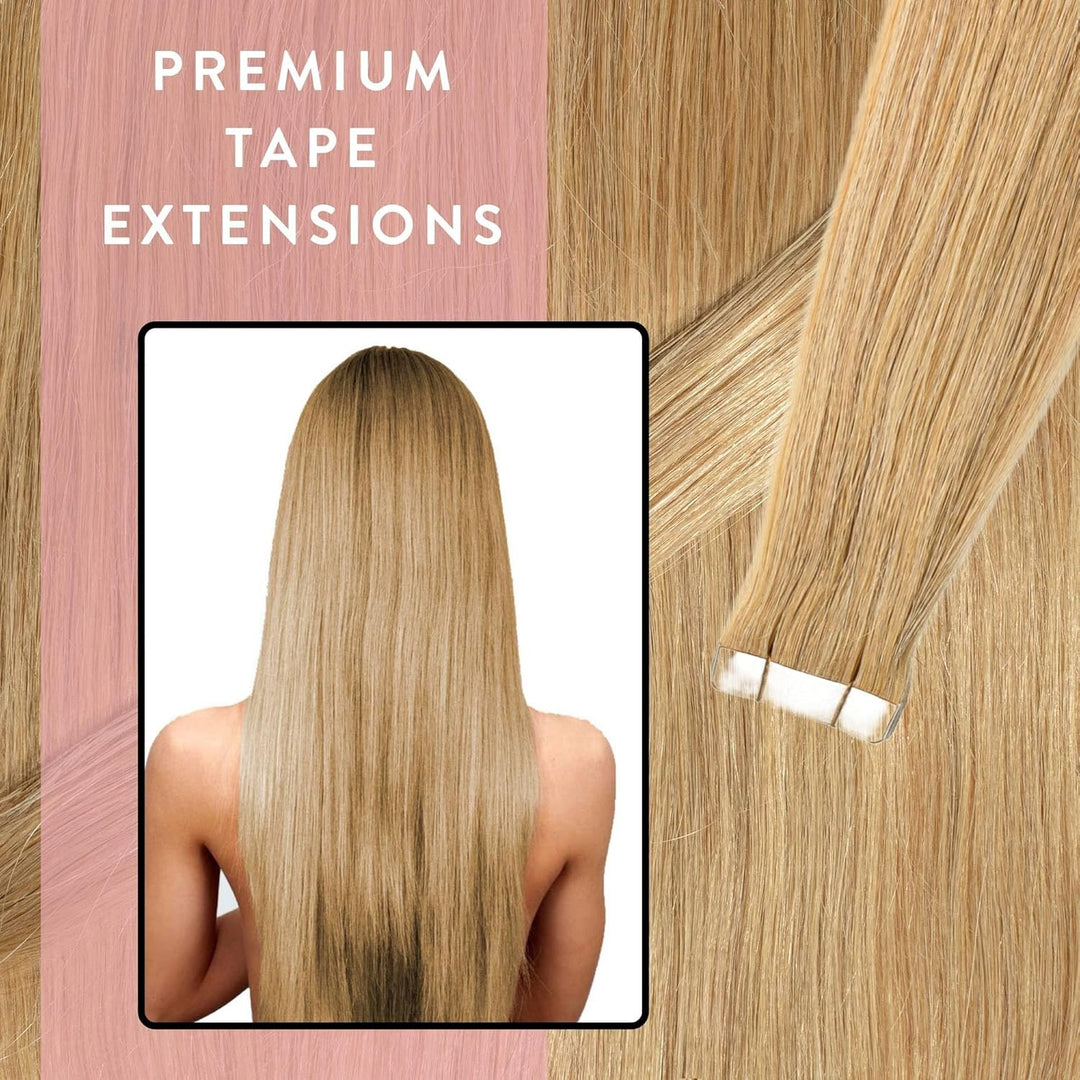 hair2heart Premium Tape Extensions Echthaar glatt - 10 Tapes 2.5g 50cm 9/31 lichtblond gold-asch 50c