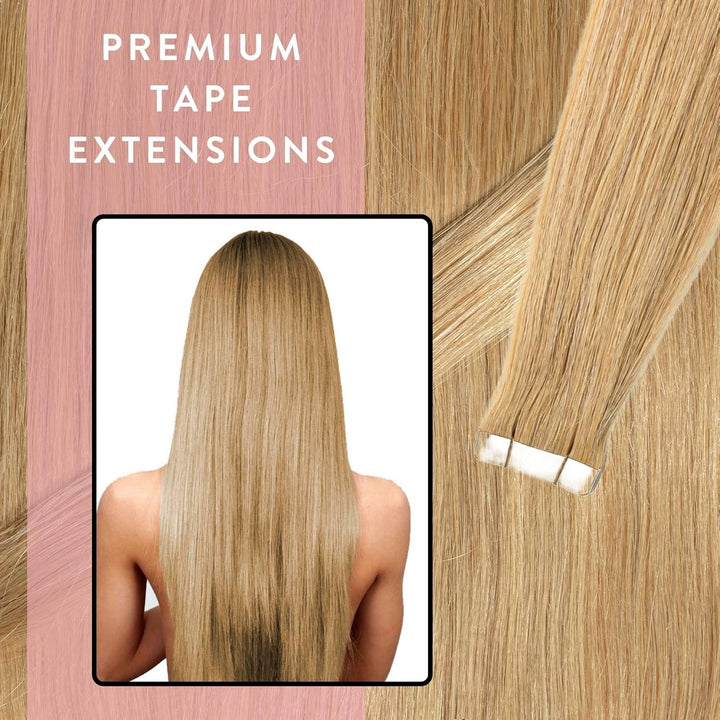 hair2heart Premium Tape Extensions Echthaar glatt - 10 Tapes 2.5g 50cm 9/31 lichtblond gold-asch 50c