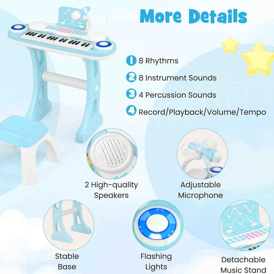 KOMFOTTEU 37 Tasten Kinderklavier Set, Elektronisches Klavier mit Lichteffekten und verstellbarem Mi