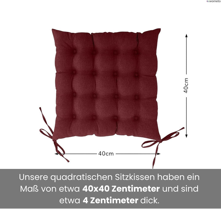 wometo 4er Set Sitzkissen Stuhl40x40 - dunkelrot weinrot Sitzauflage Auflage Polster Stuhlkissen Sit