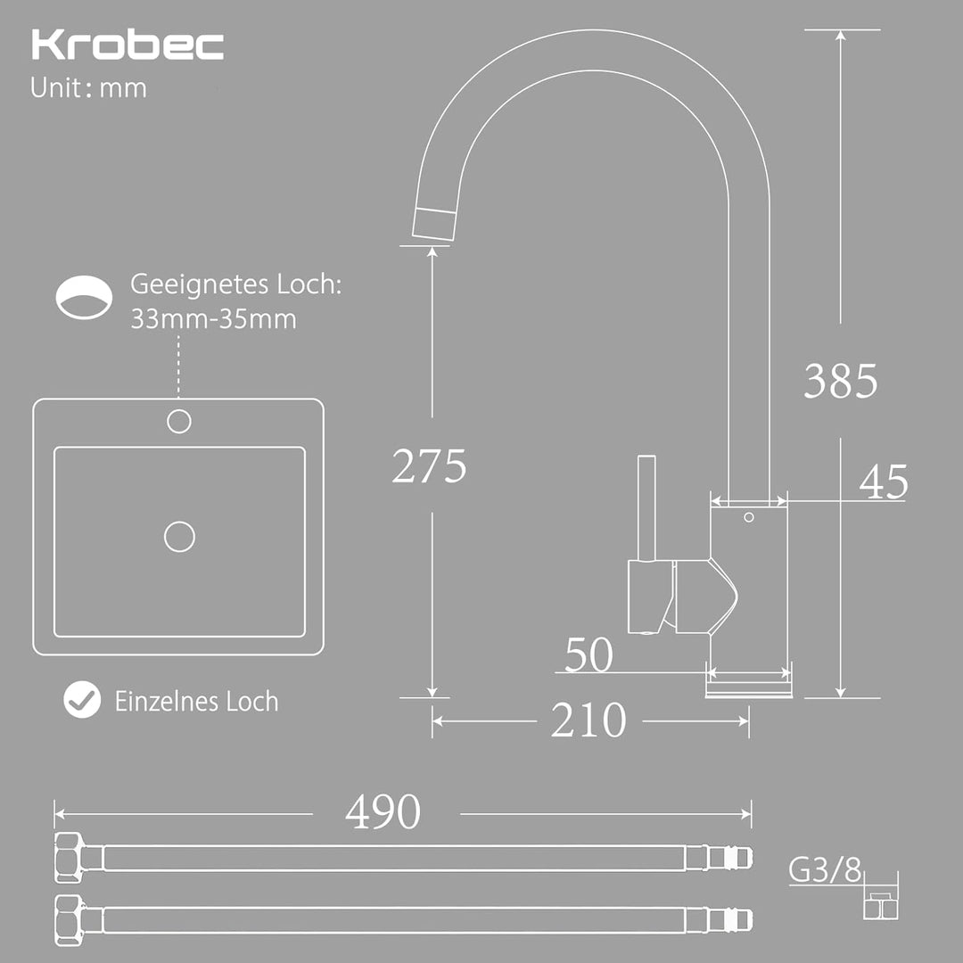 Krobec Wasserhahn Küche,Hochdruck Küchenarmatur,Mischbatterie Küche 360° Schwenkbar mit Einhebelmisc