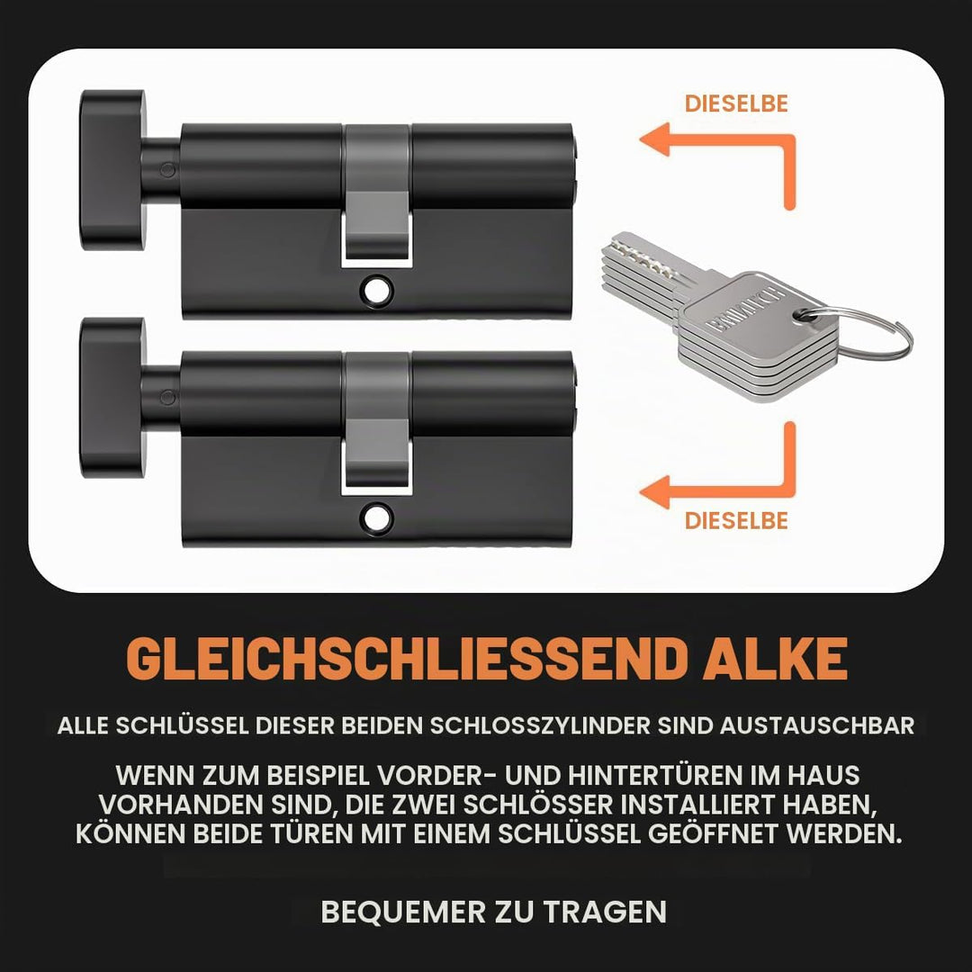 2 Stück Keyed Alike 35T/35mm Euro Messingzylinder, 70mm Schlüssel/Schlüsselzylinderschloss mit 10 ho