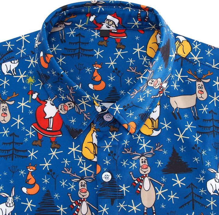 Goodstoworld Weihnachtshemd Herren Weihnachten Muster 3D Bedruckte Langärm Slim Fit Stehkragen Bügel