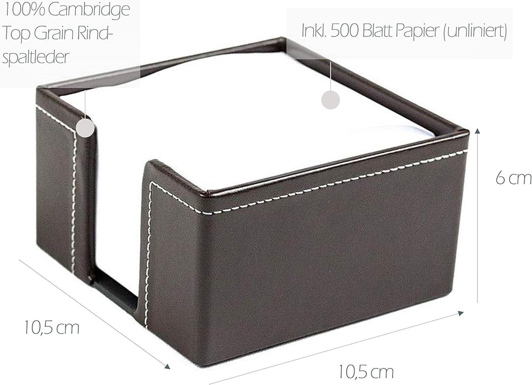 DELMON VARONE - Zettelkasten Cambridge Top Grain Leder braun, Zettelbox inkl. 500 Blatt Papier, Noti
