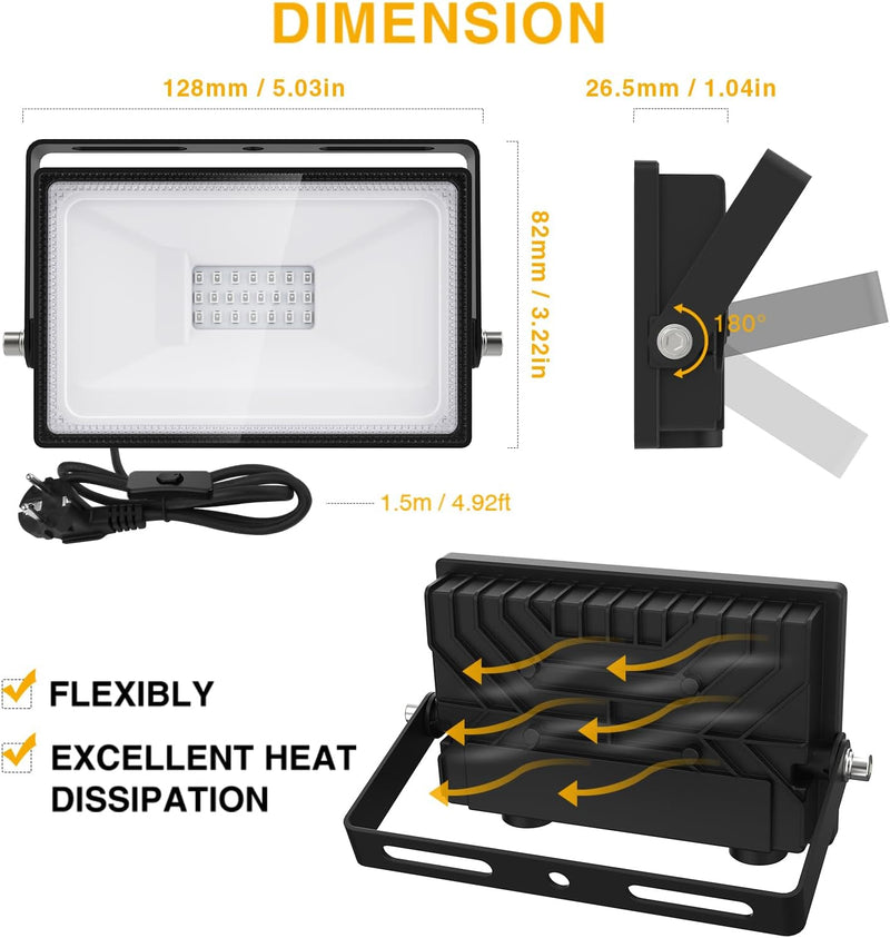 Onforu 2er 20W LED Schwarzlicht Strahler, IP66 Wasserdicht Schwarzlichtlampe, UV Fluter mit Stecker,