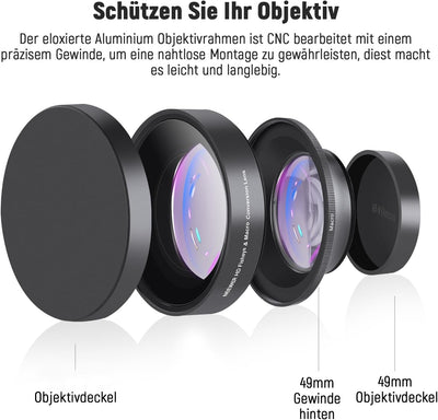 NEEWER 49mm 0.43X Ultra Weitwinkel & 1.4X Makro Objektiv, 18mm Brennpunkt Kompatibel mit Canon EOS K