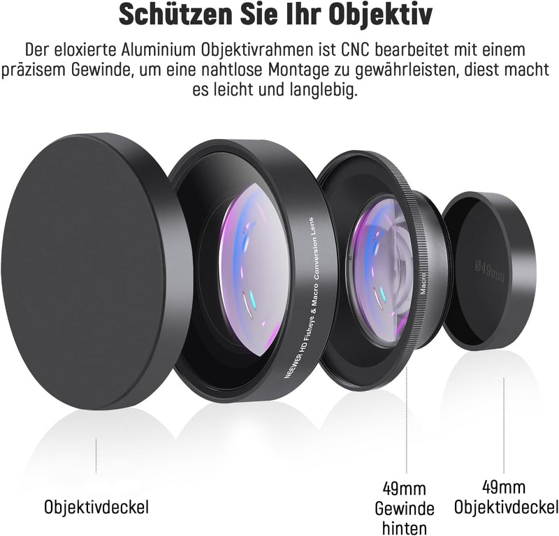 NEEWER 49mm 0.43X Ultra Weitwinkel & 1.4X Makro Objektiv, 18mm Brennpunkt Kompatibel mit Canon EOS K