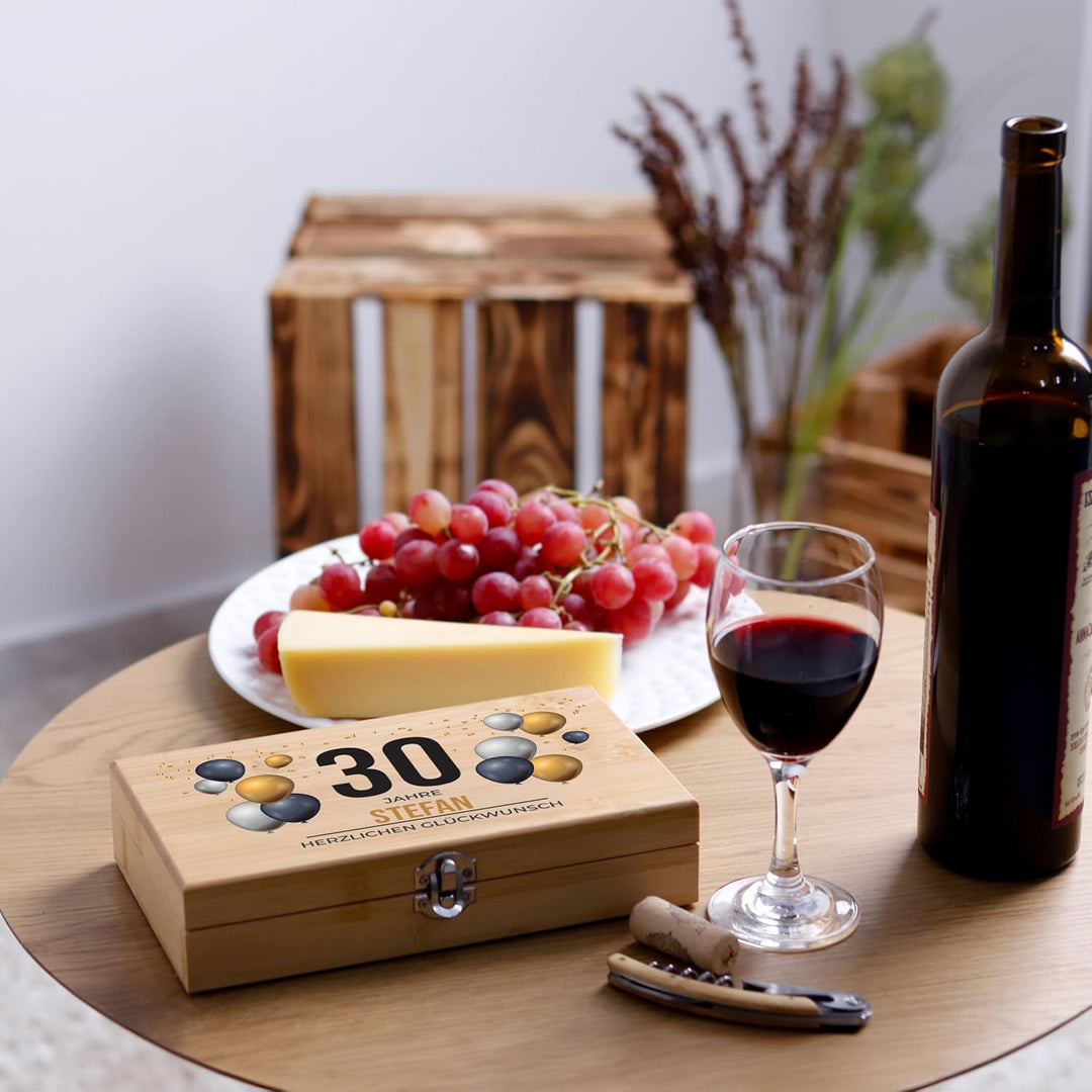 LAUBLUST Weinöffner Set Personalisiert mit Wunschtext - 5er Weinzubehörset als Geschenk zum Geburtst