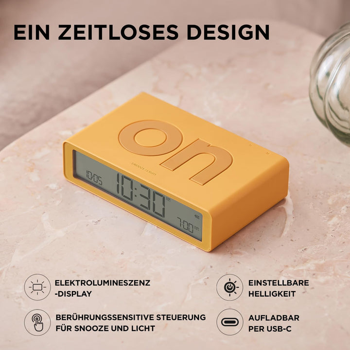 Lexon Flip Classic Digitaler Wecker mit umkehrbaren EIN/Aus-Seiten, wiederaufladbare Nachttischuhr m