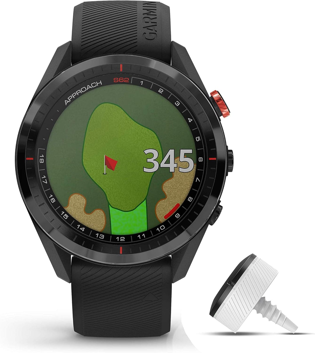 Garmin Approach S62 Bundle, Premium-Golf-GPS-Uhr mit 3 CT10 Club-Tracking-Sensoren, integriertem vir