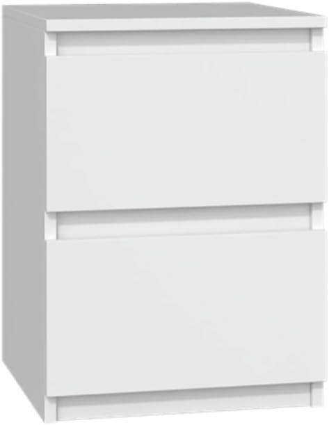 VBChome Nachttisch 30 x 30 x 40 cm Weiss Matt Nachttisch mit 2 Schubladen für das Schlafzimmer Griff