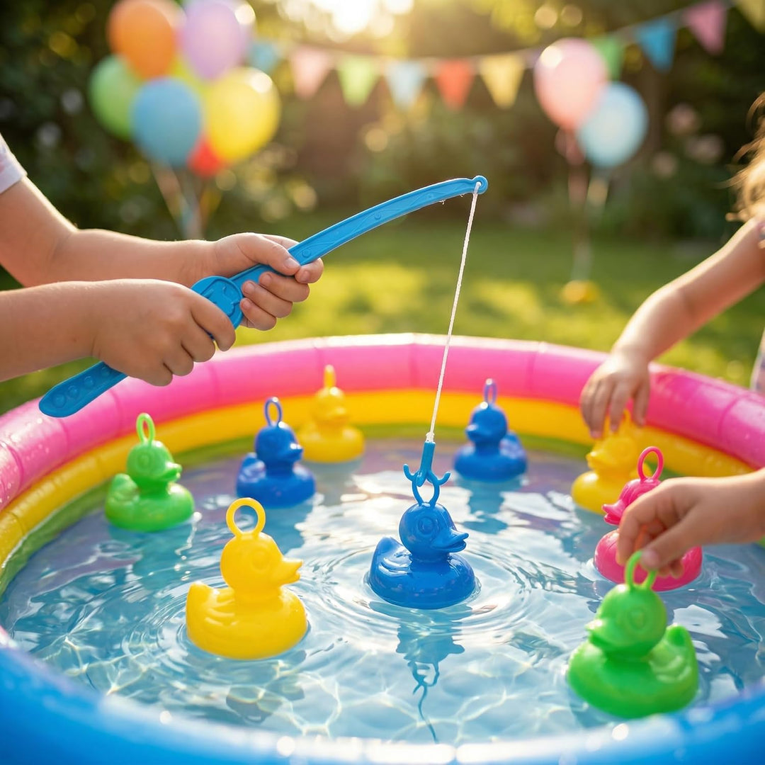 AMLI Enten Angeln | 16x bunt Entchen mit Öse & Gewicht | Entenangeln Spiel Wasser gross | Perfekt fü
