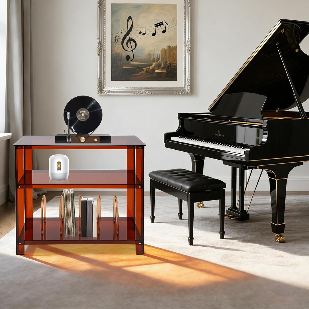 Acryl Plattenspielerständer Schallplatten Regal mit 3 Ablagen, Plattenständer mit Schallplatten Aufb