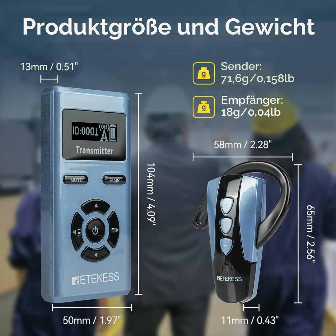 Retekess TT106S Drahtloses Tourguide-System, Ohrbügel-Empfänger, 2.4GHz, One-Touch-Bedienung, USB-La