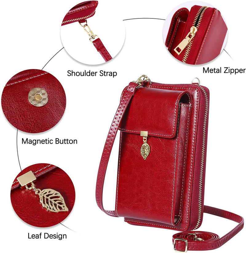 ENONEO Handytasche zum Umhängen RFID Schutz Handy Geldbeutel Umhängetasche Damen Klein Leder mit 12