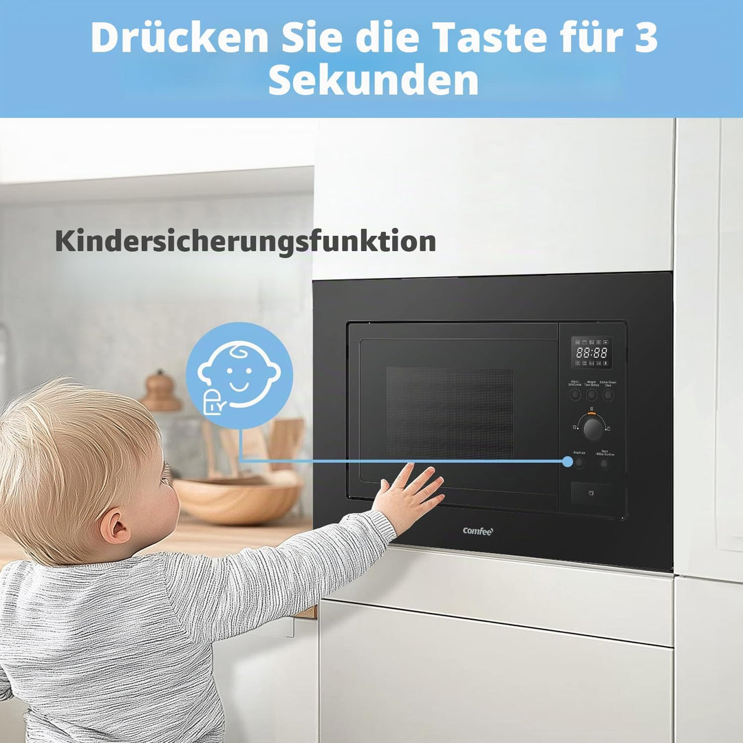 COMFEE' Digitaler Einbau-Mikrowelle, 20 Liter, 800 W, Grill, 5 Leistungsstufen, 8 automatische Menüs