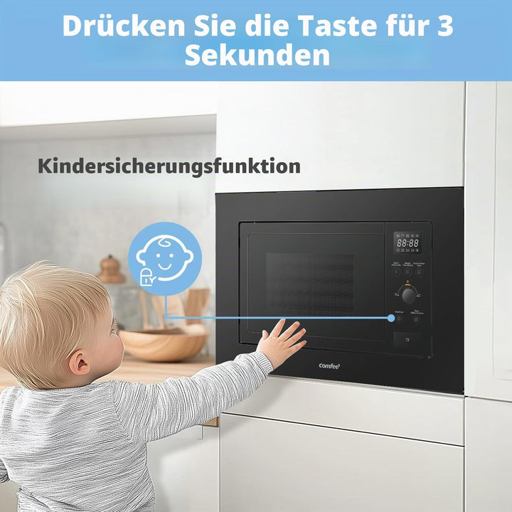 COMFEE' Digitaler Einbau-Mikrowelle, 20 Liter, 800 W, Grill, 5 Leistungsstufen, 8 automatische Menüs