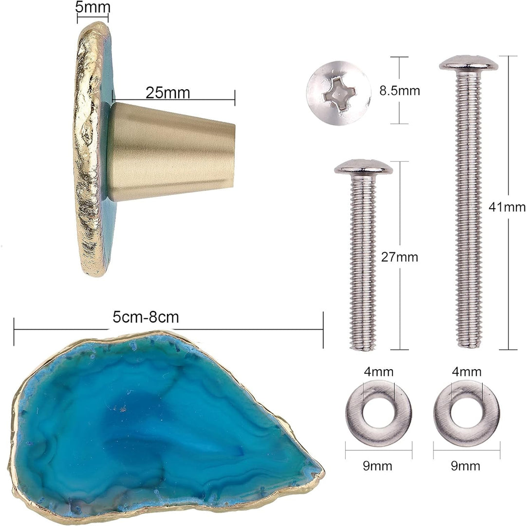 KYEYGWO 4 Stück Unregelmässig Achat Scheiben Möbelknöpfe, Polierte Achate Edelstein Schubladenknöpfe