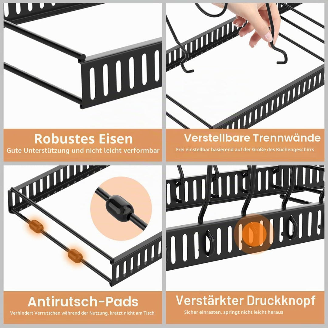 Housolution Pfannenhalter für Schublade, Erweiterbarer Topfdeckelhalter mit 14 Verstellbaren Teiler,