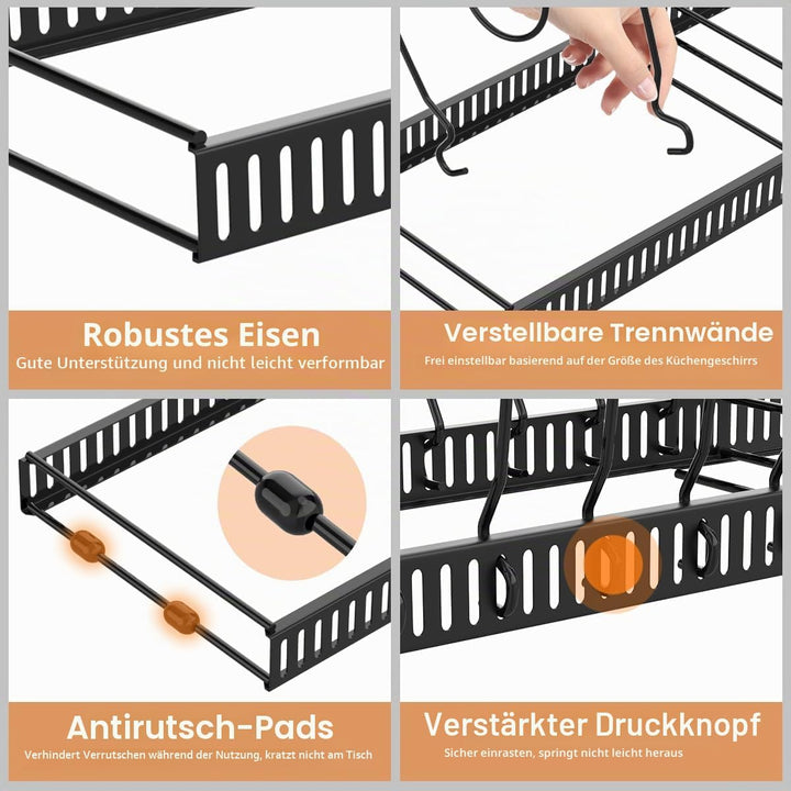 Housolution Pfannenhalter für Schublade, Erweiterbarer Topfdeckelhalter mit 14 Verstellbaren Teiler,