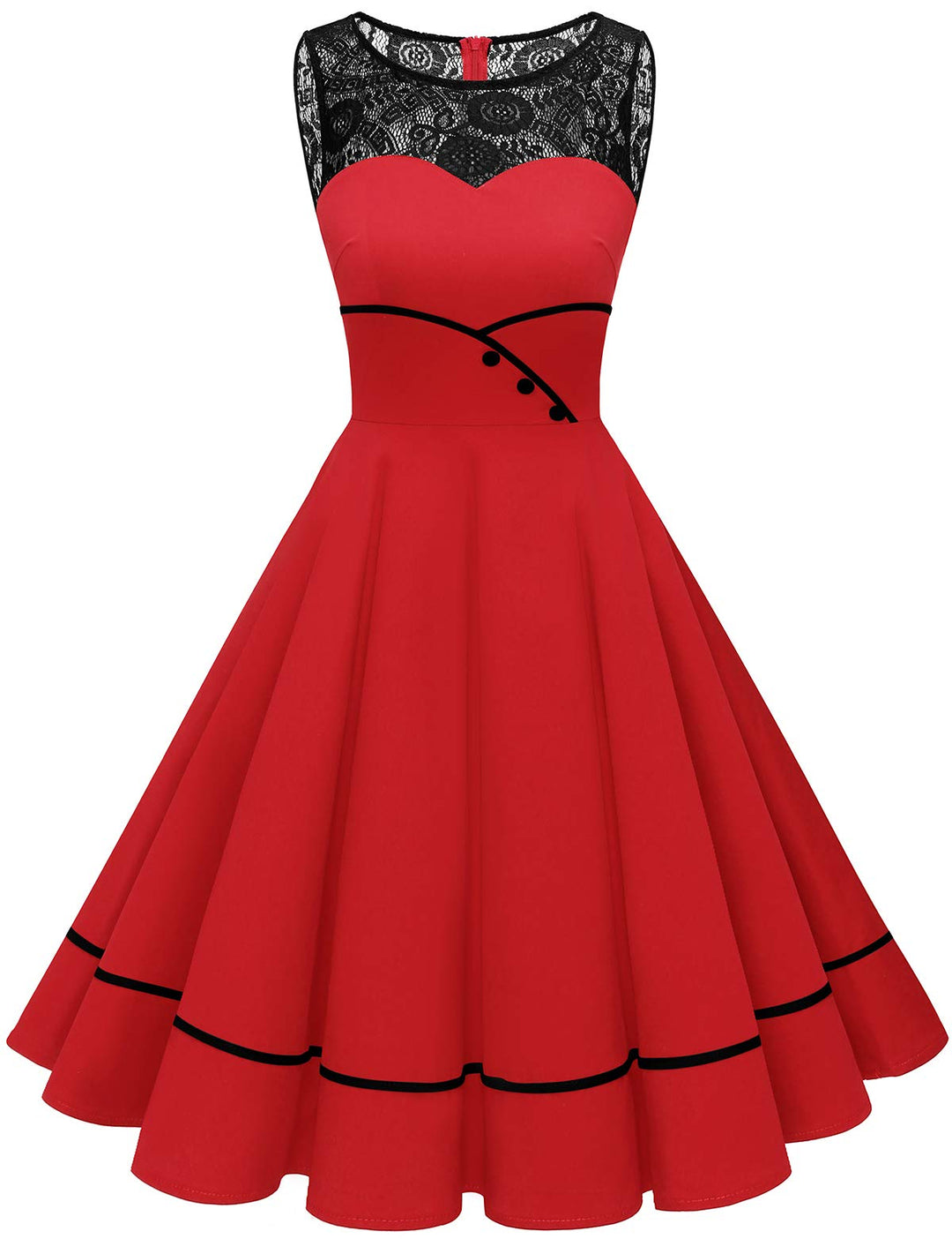 Bbonlinedress Damen Cocktailkleid Rockabilly Spitzenkleid 50er Retro Vintage Faltenrock Elegant Ärme