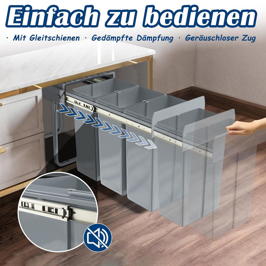NAIZY Mülltrennsystem ausziehbar Mülleimer Küche 3-Fächer Abfalleimer einbau Unterschrank mit Telesk