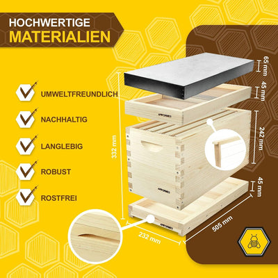 APIFORMES Ablegerkasten Langstroth aus Massivholz | 5 Rähmchen+Futterzarge+Dach | Bienen | Imkerei |