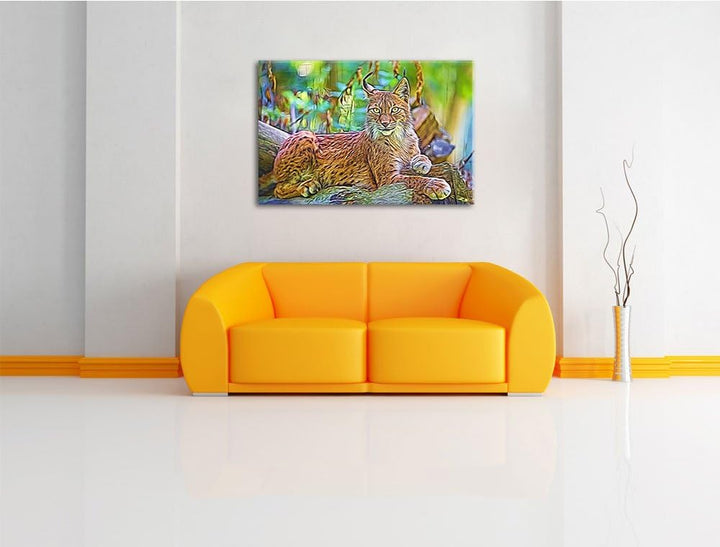 aufmerksamer Luchs Deluxe Format: 100x70 cm auf Leinwand, XXL riesige Bilder fertig gerahmt mit Keil