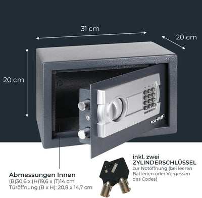 HMF 4612112 Möbeltresor mit Elektronik Zahlenschloss | 31 x 20 x 20 cm | Anthrazit, 31 x 20 x 20 cm