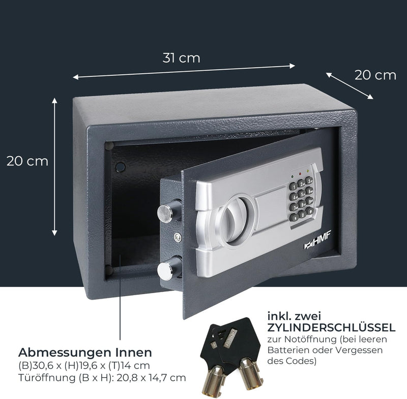 HMF 4612112 Möbeltresor mit Elektronik Zahlenschloss | 31 x 20 x 20 cm | Anthrazit, 31 x 20 x 20 cm