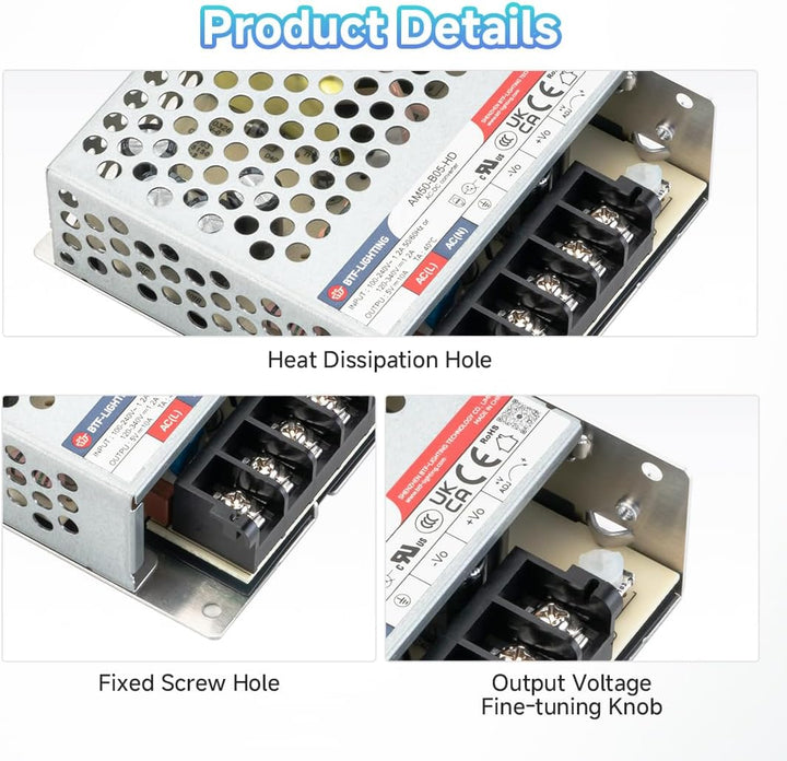BTF-LIGHTING 50W 5V Netzteil CE Zertifiziert Aluminium LED-Treiber AC 100-240V zu DC 5V Transformato