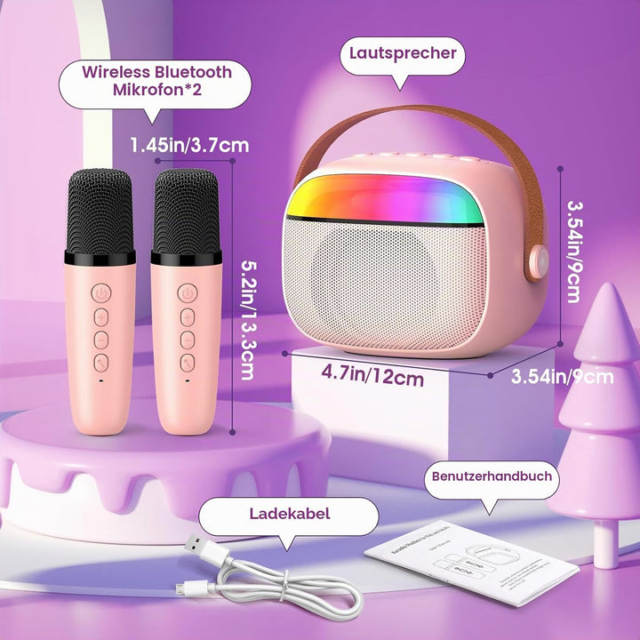 Karaoke Maschine mit 2 Mikrofon Kinder, Geschenk Mädchen 3-12 Jahre Mini Karaoke Mikrofon Kinder Mäd